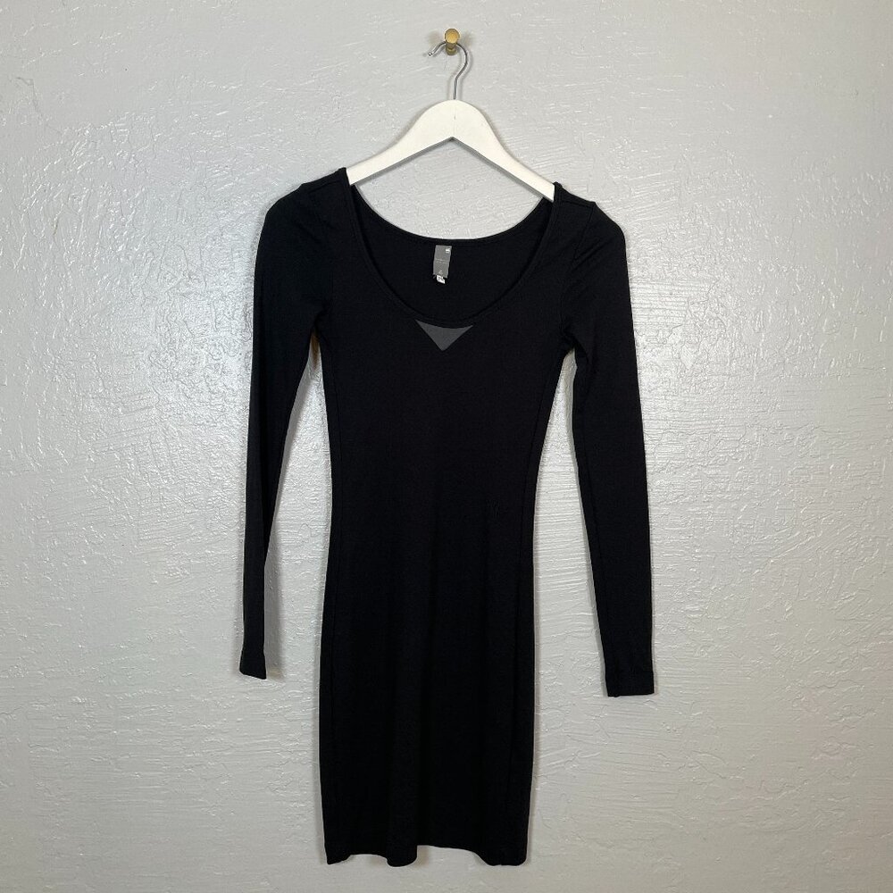 G Star Raw Women XS Black Bodycon Festun Dress Long Sleeve Stretch Scoop Neck